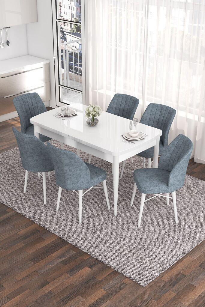Hanah Home Set Trpezarijski sto i 6 stolica Eva, Sivo-beli