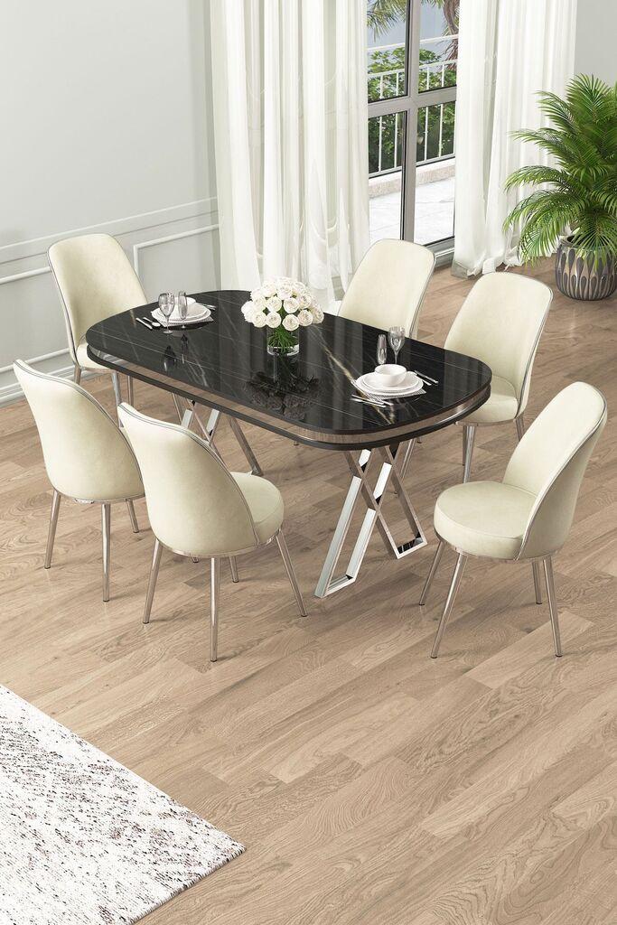 Hanah Home Set Trpezarijski sto i 6 stolica Lai, Krem-crni