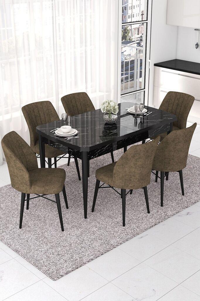 Hanah Home Set Trpezarijski sto i 6 stolica Nef, Braon-crni