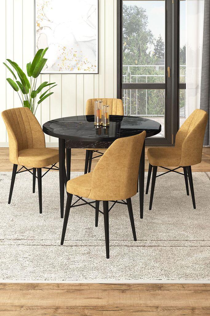 Hanah Home Set Trpezarijski sto i 4 stolice, Oker-crni