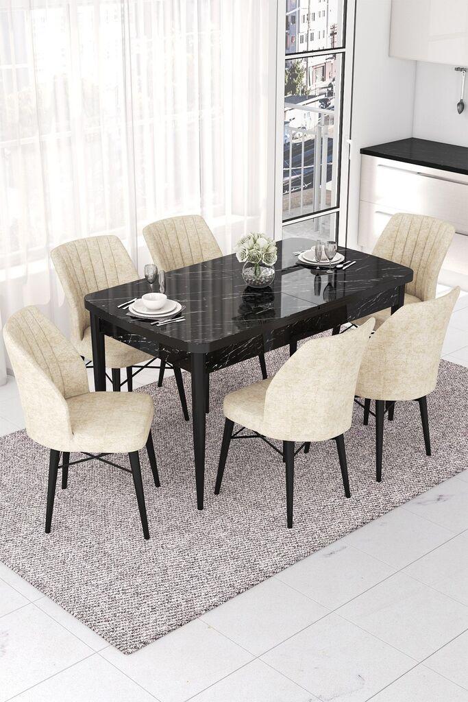 Hanah Home Set Trpezarijski sto i 6 stolica Nef, Krem-crni