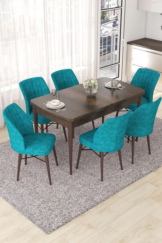 Hanah Home Set Trpezarijski sto i 6 stolica Nef, Tirkizno-braon