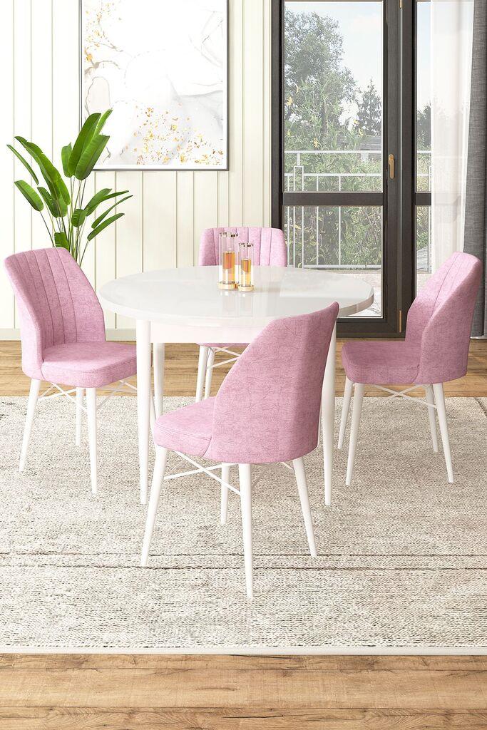 Hanah Home Set Trpezarijski sto i 4 stolice, Belo-roze