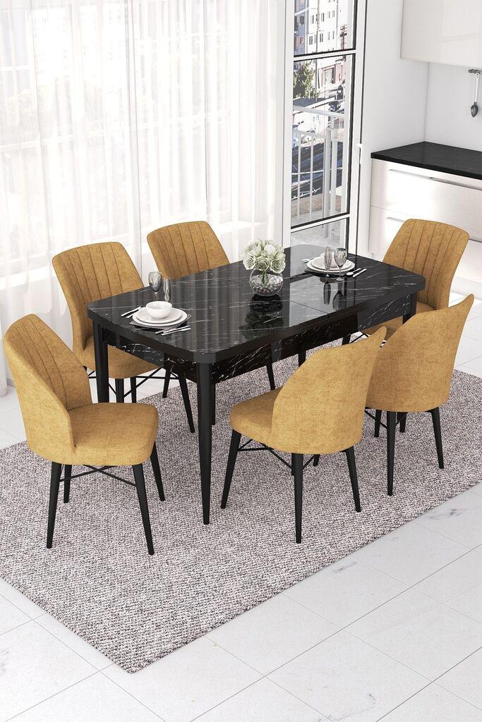 Hanah Home Set Trpezarijski sto i 6 stolica Nef, Oker-crni