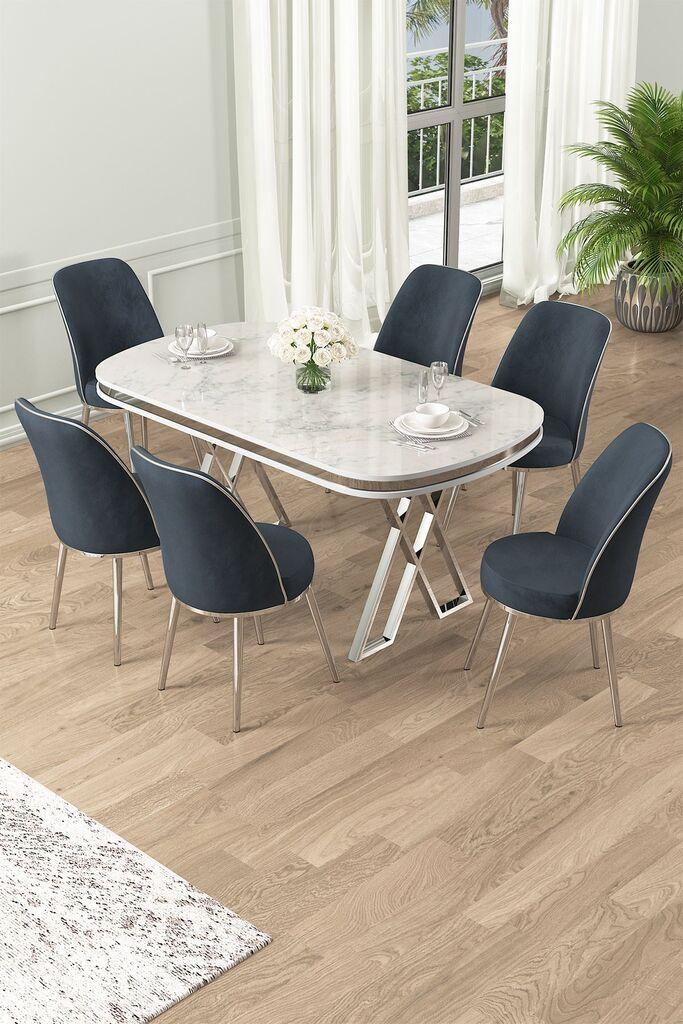 Hanah Home Set Trpezarijski sto i 6 stolica Lai, Antracit-beli