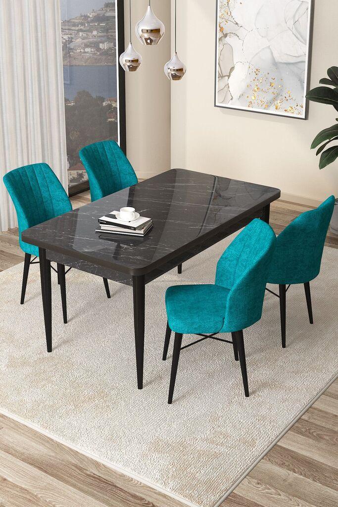 Hanah Home Set Trpezarijski sto i 4 stolice Arp, Tirkizno-crni