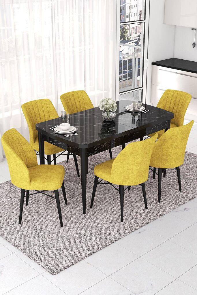 Hanah Home Set Trpezarijski sto i 6 stolica Nef, Žuto-braon