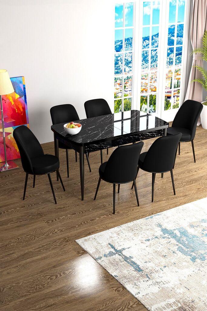 Hanah Home Set Trpezarijski sto i 6 stolica Han, Crni