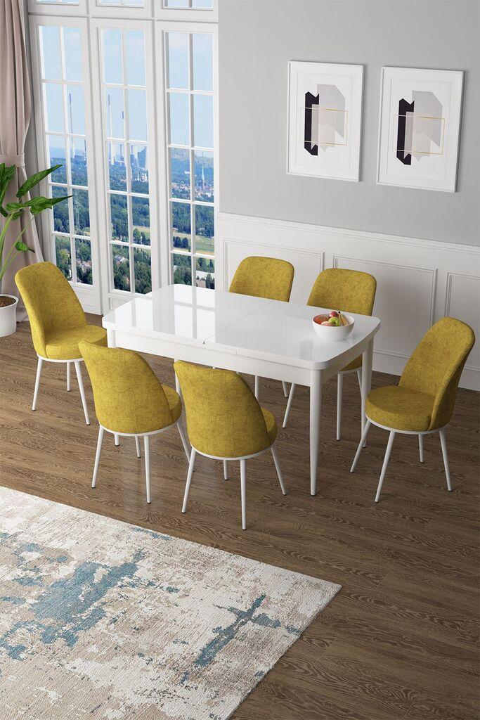 Hanah Home Set Trpezarijski sto i 6 stolica Zen, Žuto-beli