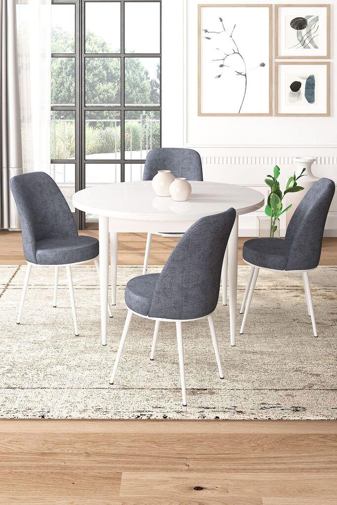 Hanah Home Set Trpezarijski sto i 4 stolice, Sivo-beli