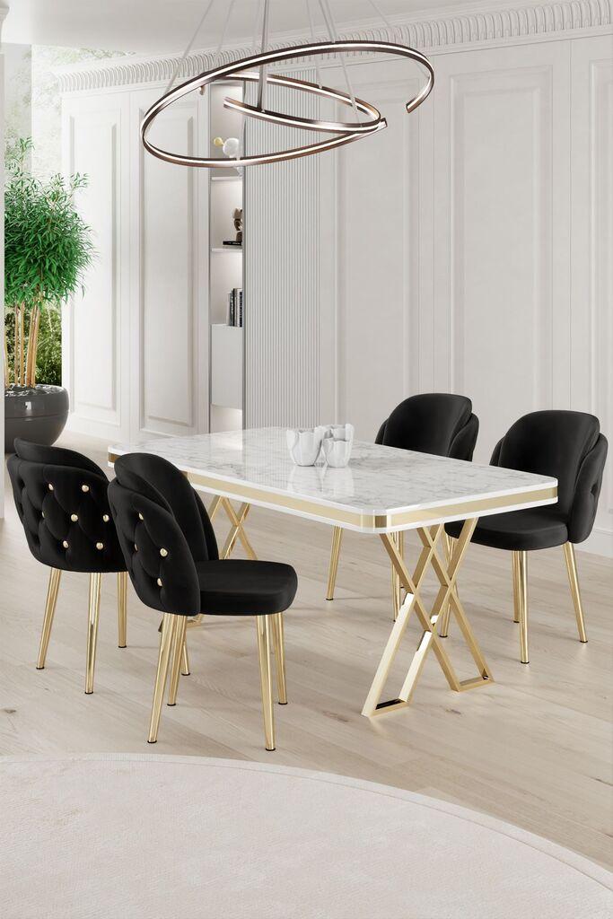 Hanah Home Set Trpezarijski sto i 4 stolice Rigel, Crno-beli