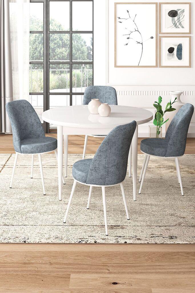 Hanah Home Set Trpezarijski sto i 4 stolice, Sivo-beli