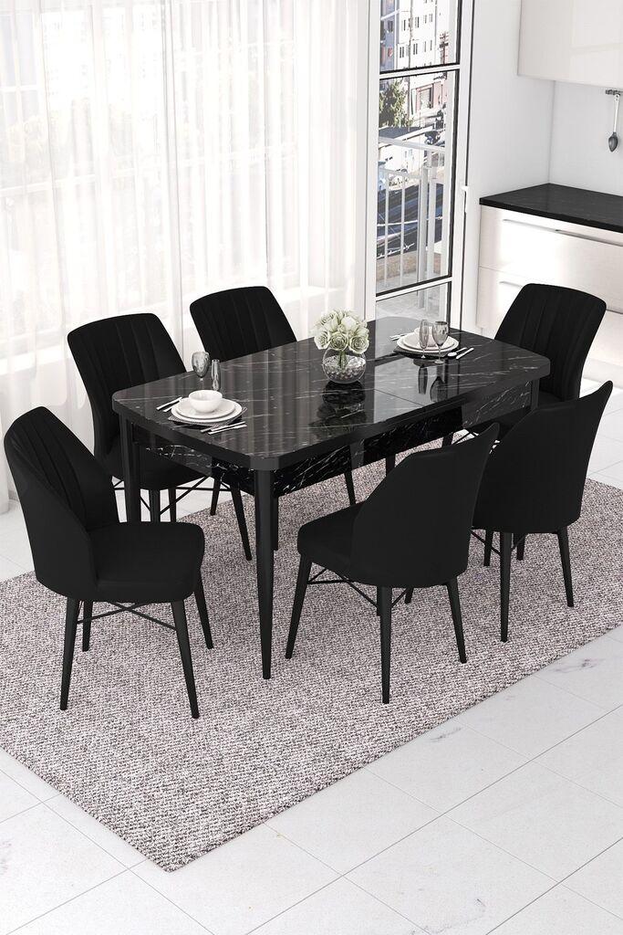 Hanah Home Set Trpezarijski sto i 6 stolica Nef, Crni