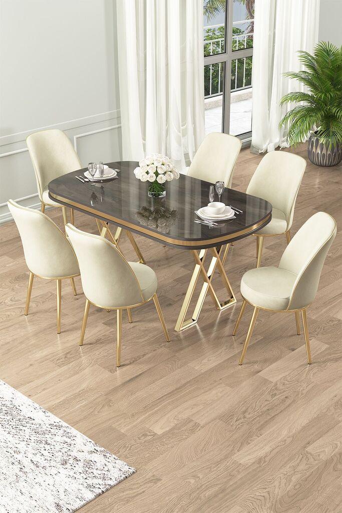 Hanah Home Set Trpezarijski sto i 6 stolica Lai, Krem