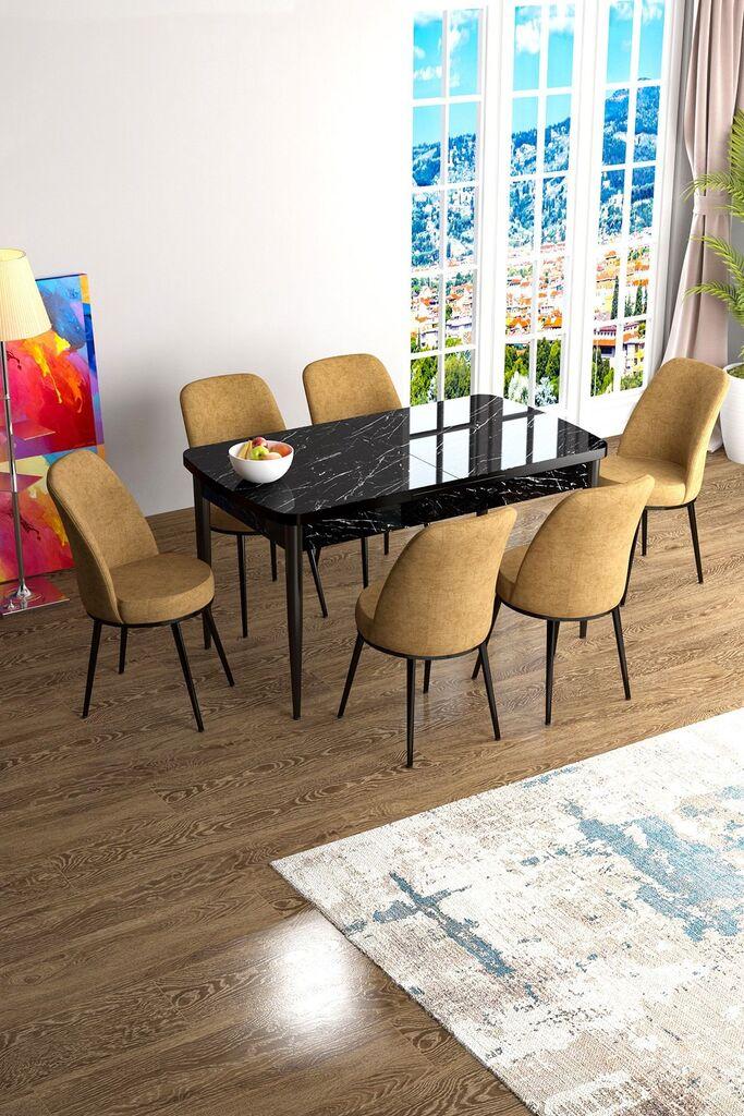 Hanah Home Set Trpezarijski sto i 6 stolica Han, Oker-crni