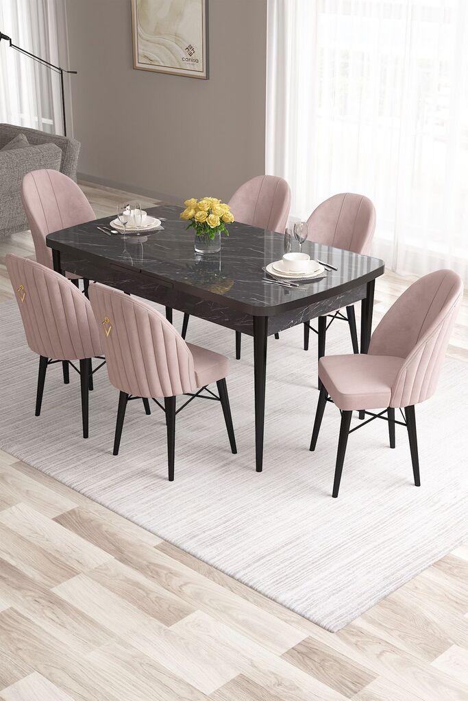 Hanah Home Set Trpezarijski sto i 6 stolica Roz, Roze-crni