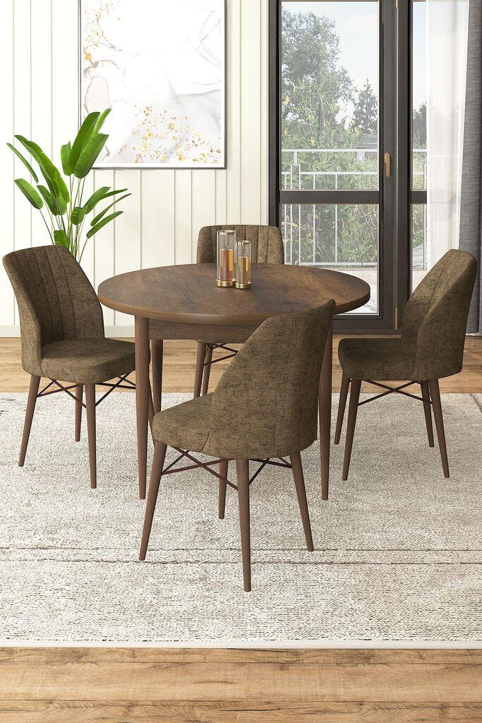 Hanah Home Set Trpezarijski sto i 4 stolice, Braon