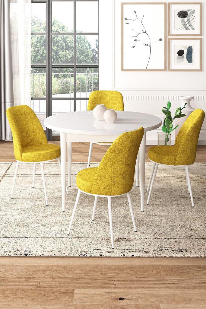 Hanah Home Set Trpezarijski sto i 4 stolice, Žuto-beli