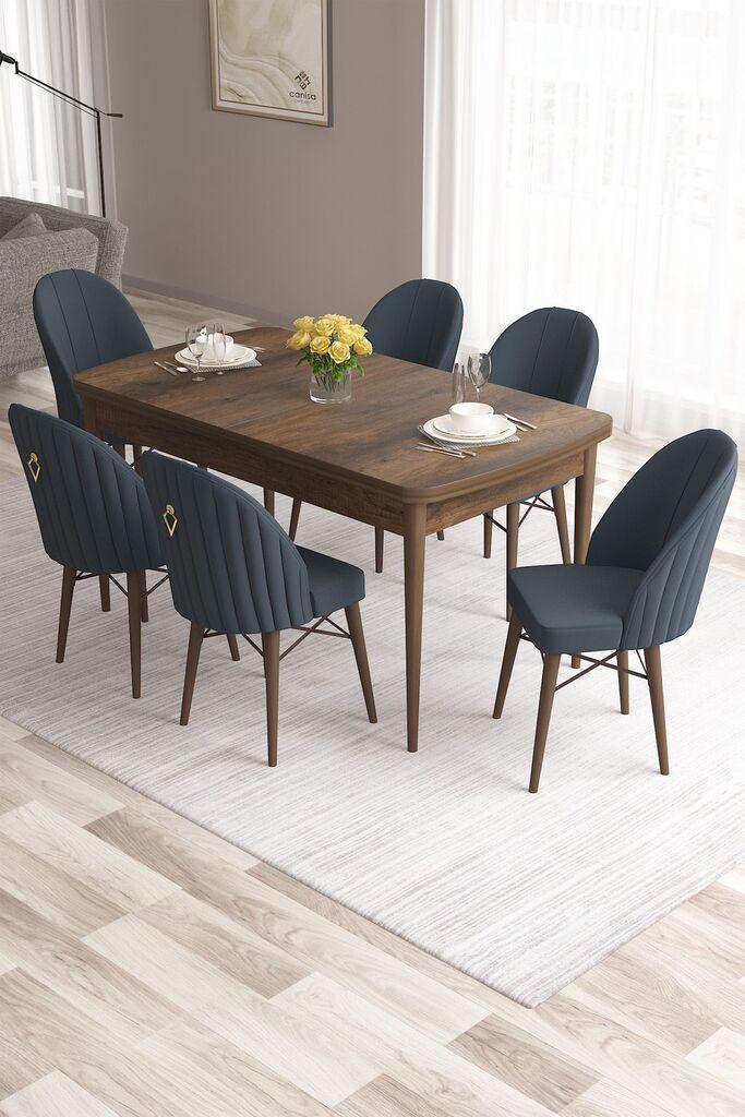 Hanah Home Set Trpezarijski sto i 6 stolica Roz, Antracit-braon