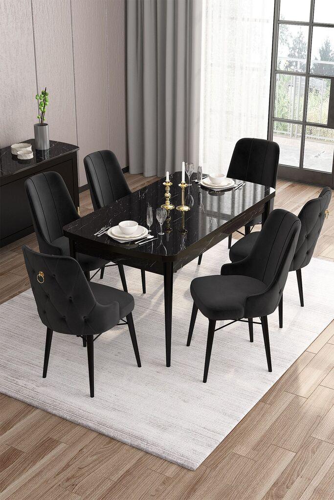 Hanah Home Set Trpezarijski sto i 6 stolica Are, Crni