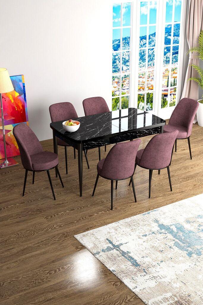 Hanah Home Set Trpezarijski sto i 6 stolica Han, Prljavo roze