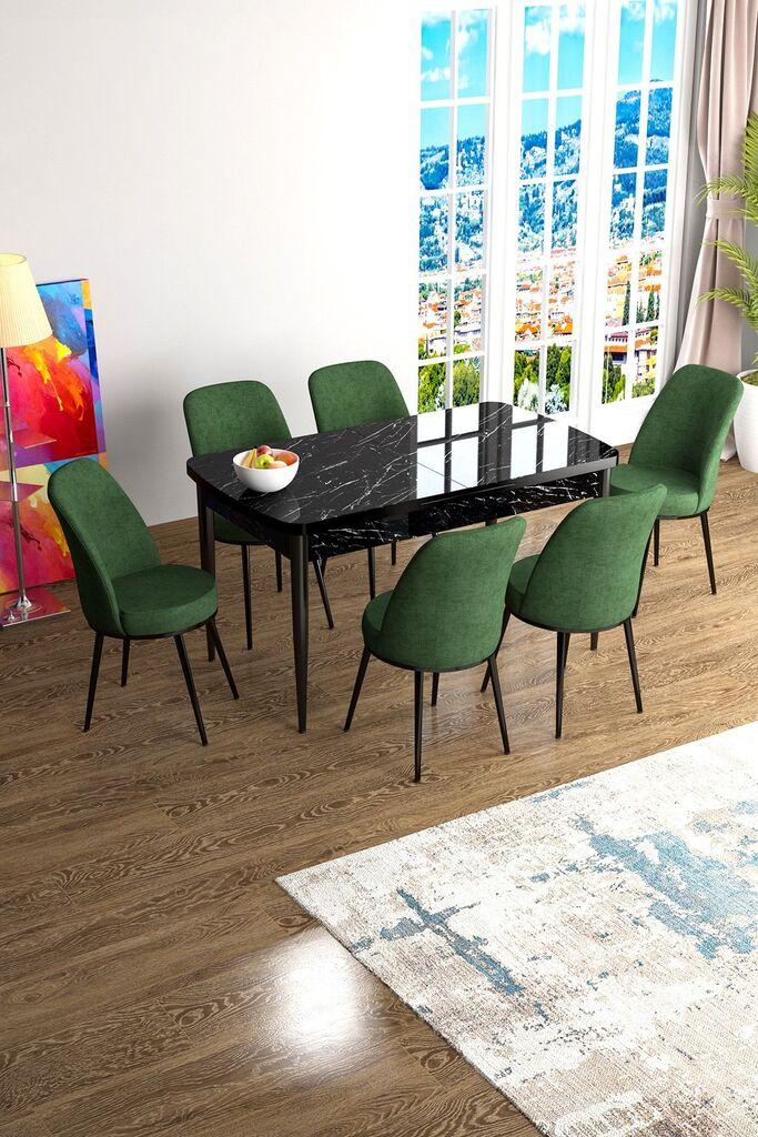 Hanah Home Set Trpezarijski sto i 6 stolica Han, Zeleno-crni
