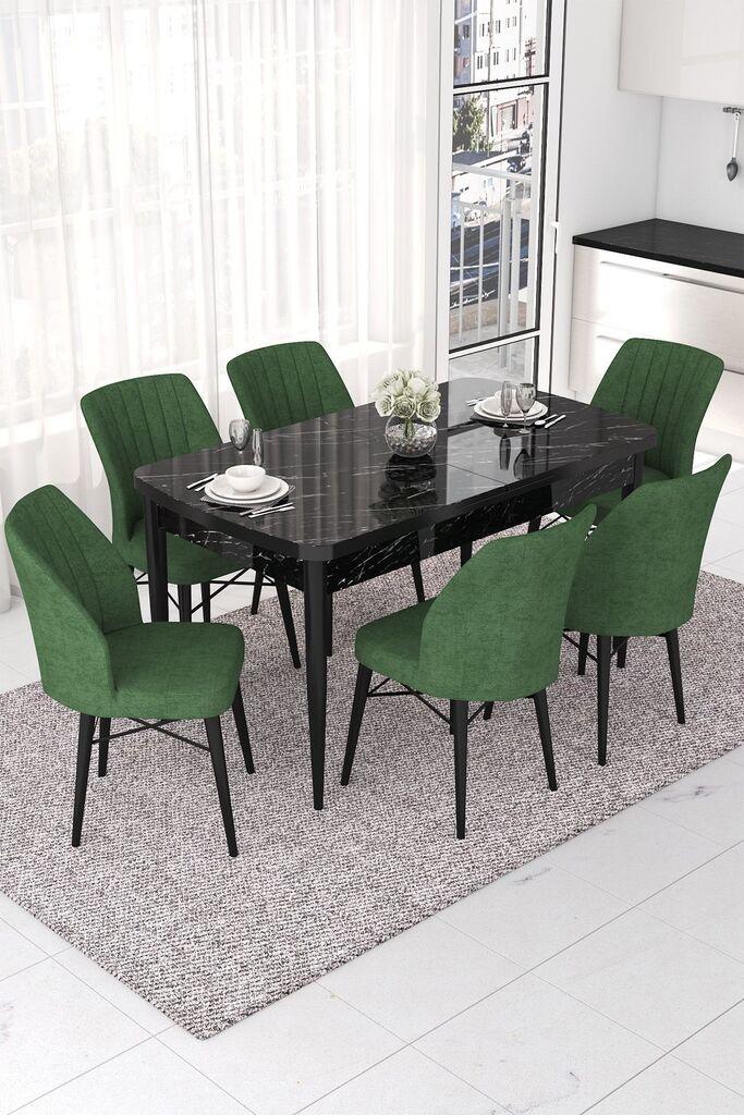 Hanah Home Set Trpezarijski sto i 6 stolica Nef, Zeleno-crni