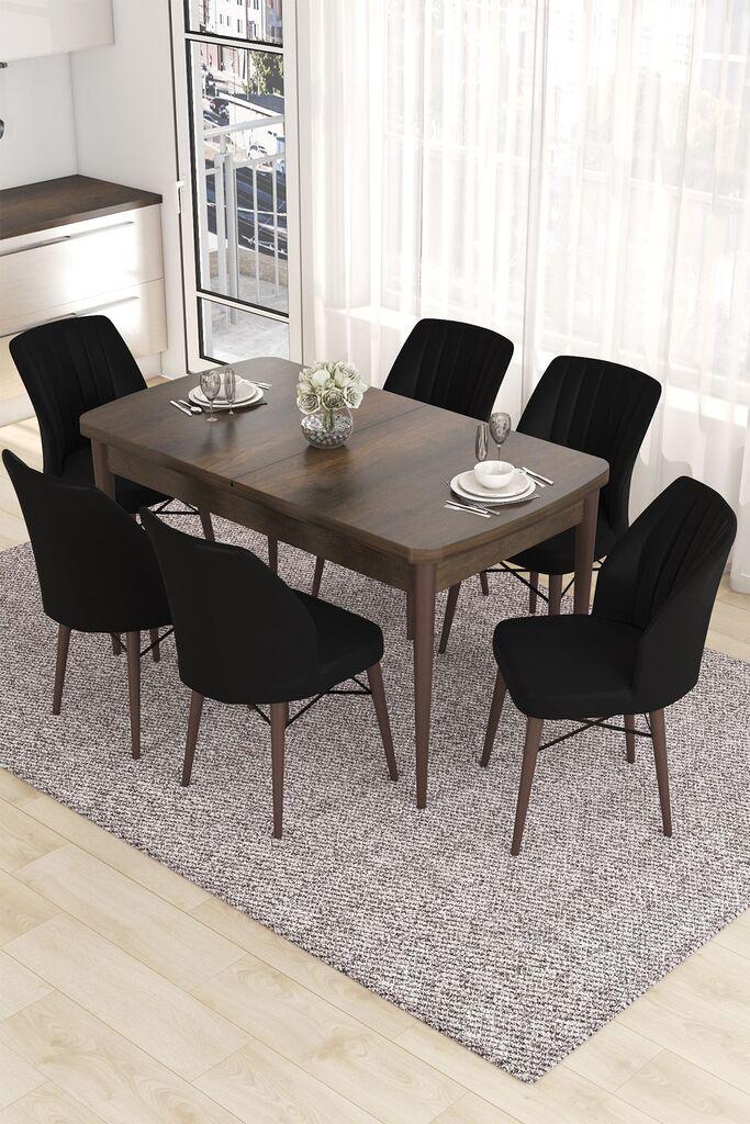 Hanah Home Set Trpezarijski sto i 6 stolica Eva, Crno-braon