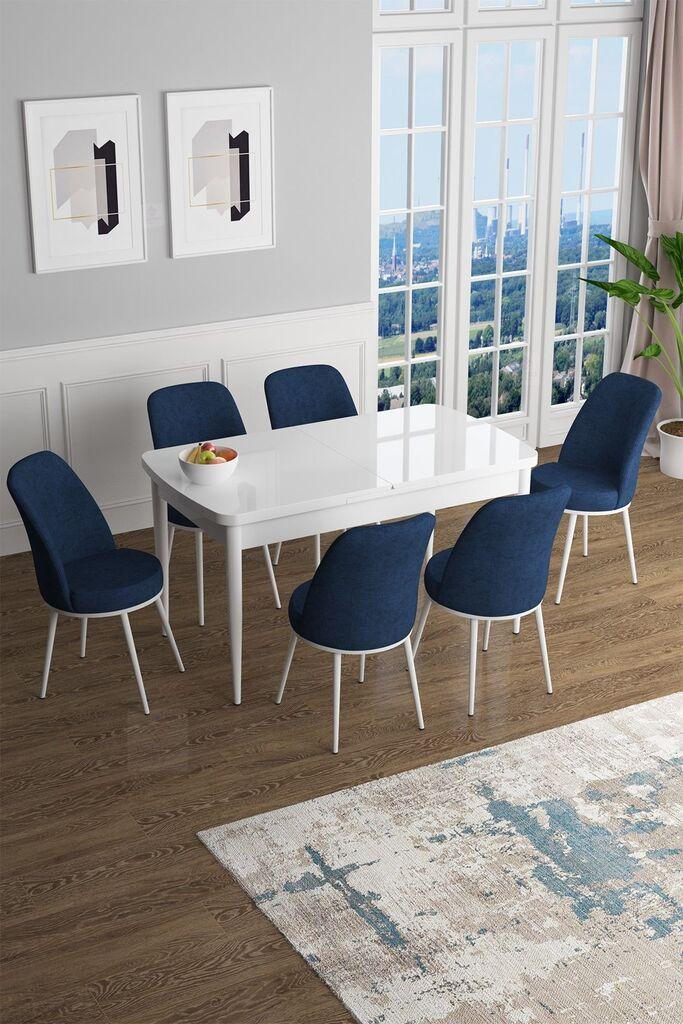 Hanah Home Set Trpezarijski sto i 6 stolica Han, Plavo-beli