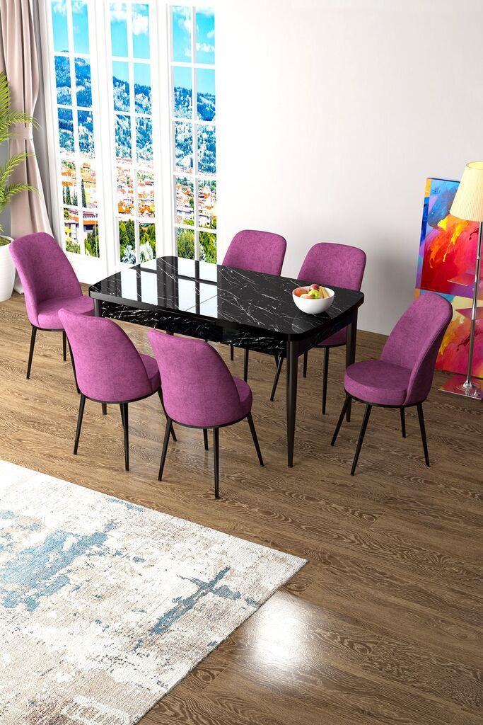 Hanah Home Set Trpezarijski sto i 6 stolica Zen, Ljubičasto-crni
