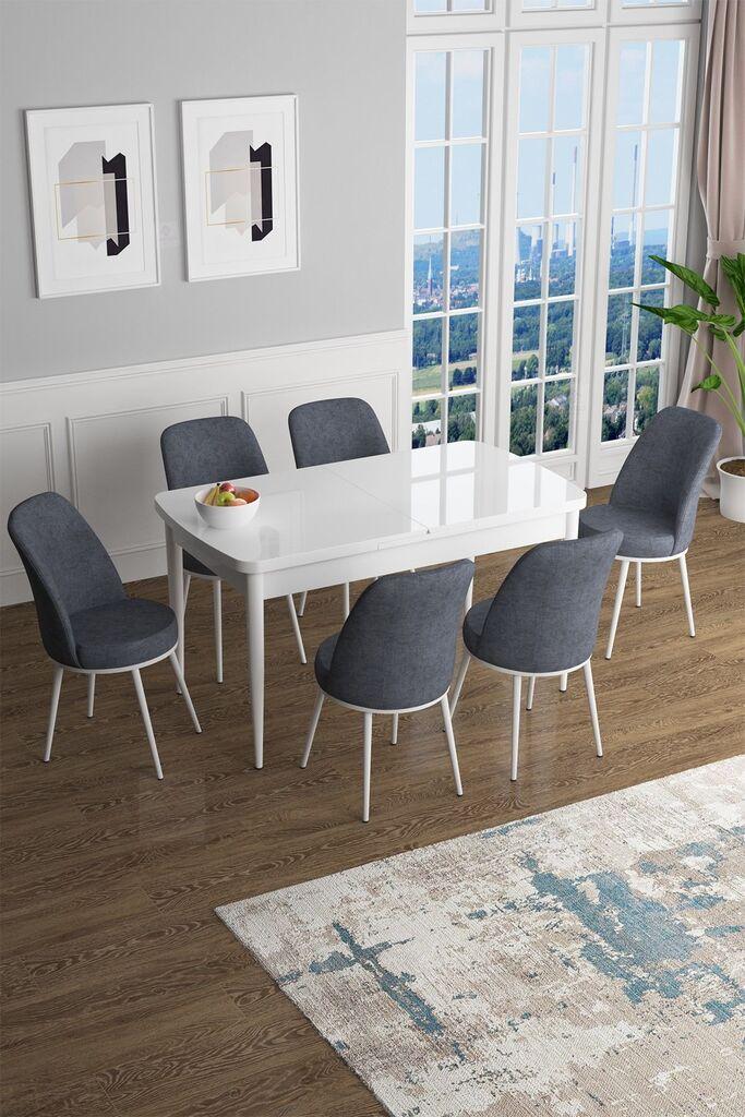 Hanah Home Set Trpezarijski sto i 6 stolica Han, Sivo-beli