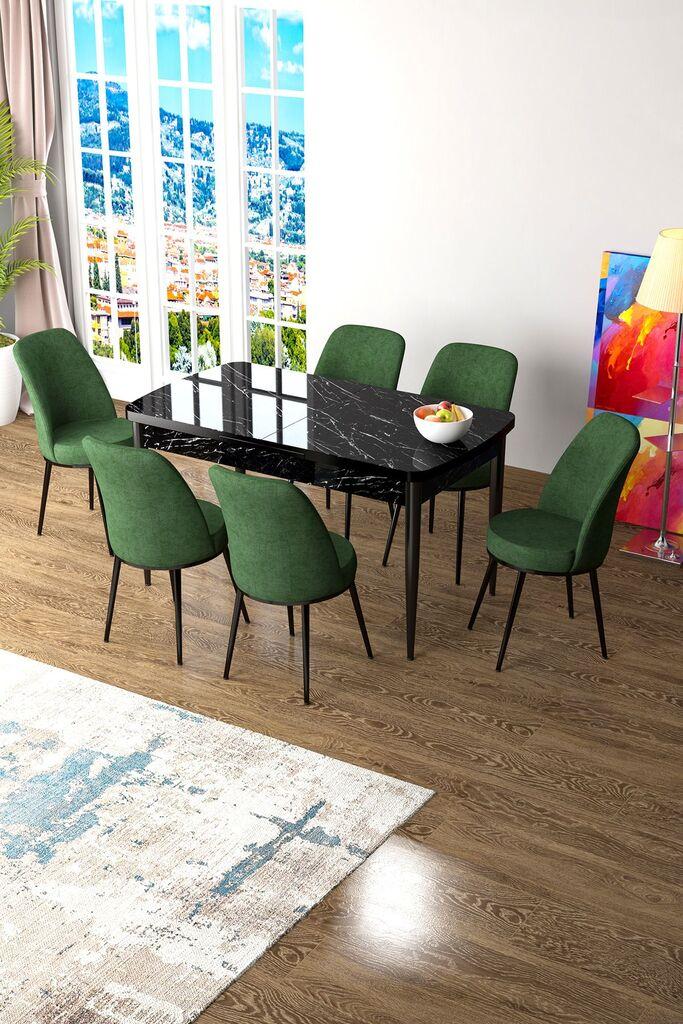 Hanah Home Set Trpezarijski sto i 6 stolica Zen, Zeleno-crni