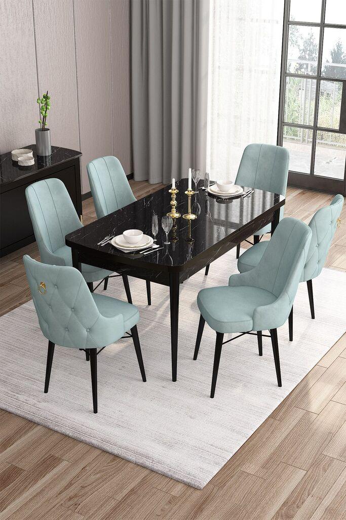 Hanah Home Set Trpezarijski sto i 6 stolica Are, Zeleno-crni