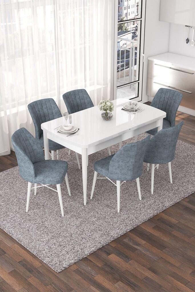 Hanah Home Set Trpezarijski sto i 6 stolica Nef, Sivo-beli