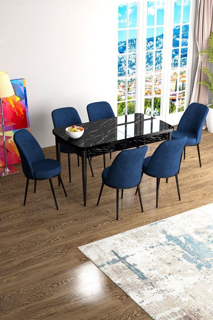 Hanah Home Set Trpezarijski sto i 6 stolica Han, Plavo-crni