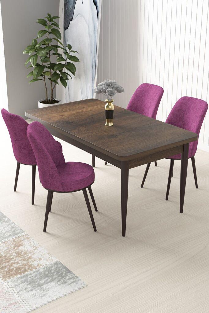 Hanah Home Set Trpezarijski sto i 4 stolice Nil, Ljubičasto-braon