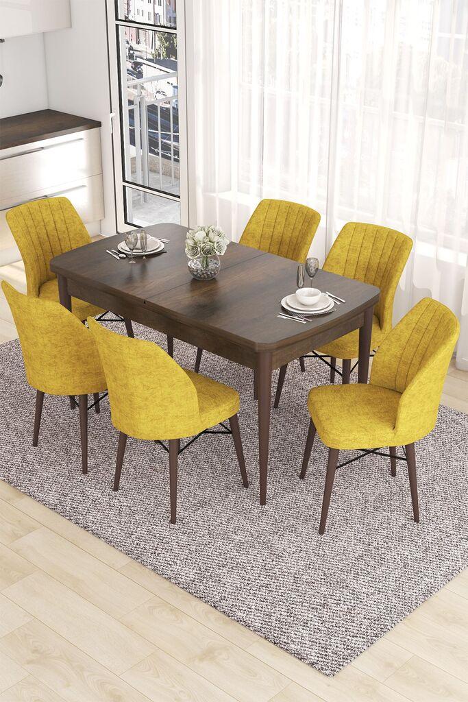 Hanah Home Set Trpezarijski sto i 6 stolica Eva, Žuto-braon