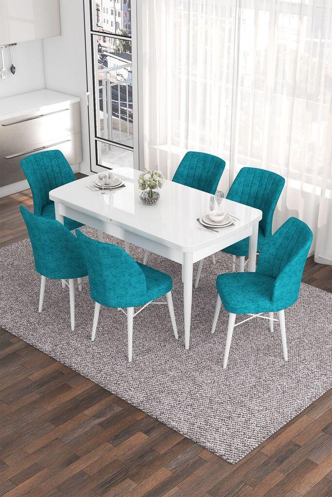 Hanah Home Set Trpezarijski sto i 6 stolica Eva, Tirkizno-beli