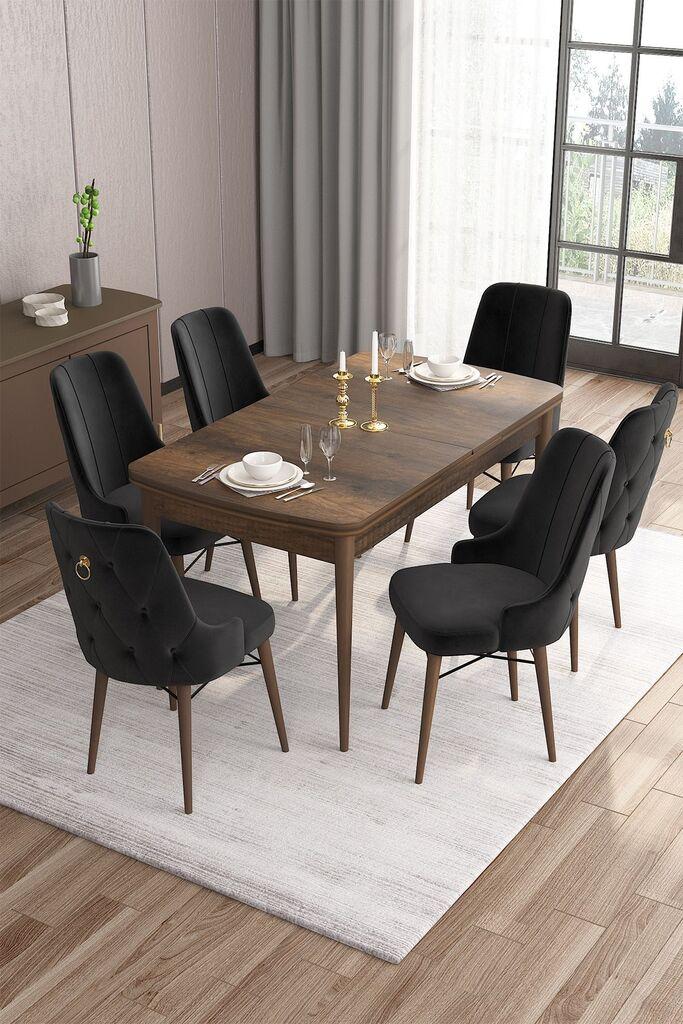 Hanah Home Set Trpezarijski sto i 6 stolica Are, Crno-braon