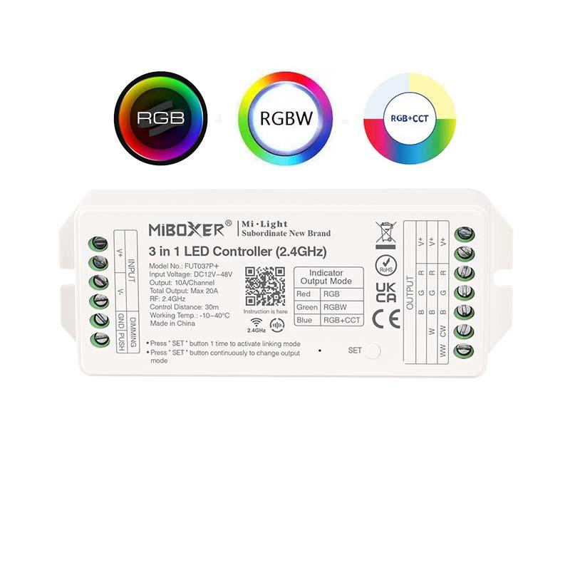 MIBOXER Kontroler za LED trake RGB/RGBW/RGB+CCT FUT037P+, 3 funkcije, 20A, 2.4GHz, Beli