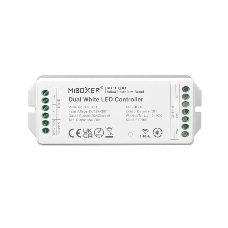 MIBOXER Kontroler za LED trake CCT FUT035P, 20A, 2.4 GHz, Beli
