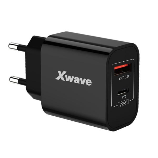 XWAVE Zidni punjač za mobilne telefone i tablete H20AC USB, Brzi, 20W, Dual A+C, PD, Crni