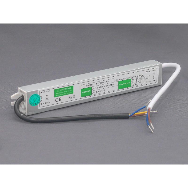 AURA-LIGHT Napajanje za LED trake LU11-0030, Vodootporno, 30W, 12V, IP67, 22 x 7 x 4.5 cm