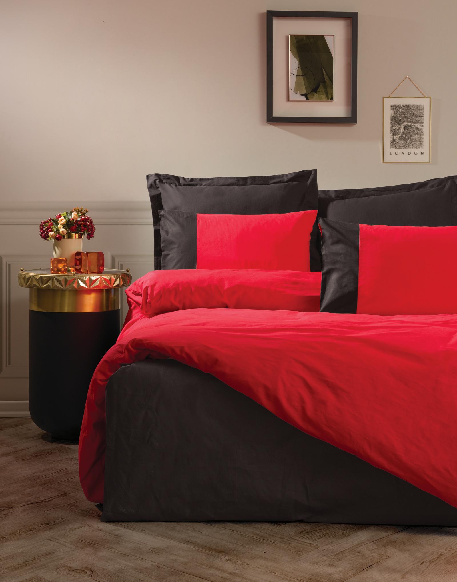 COTTON BOX Set posteljine Plain Line, Single,  160x240 cm, Crveno-crna