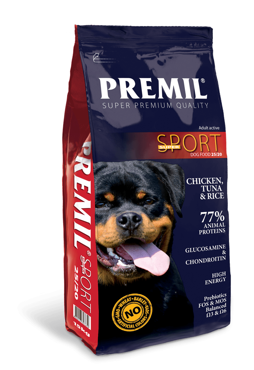 PREMIL Suva hrana za odrasle pse sa ukusom piletine, tune i pirinča Sport, 15kg