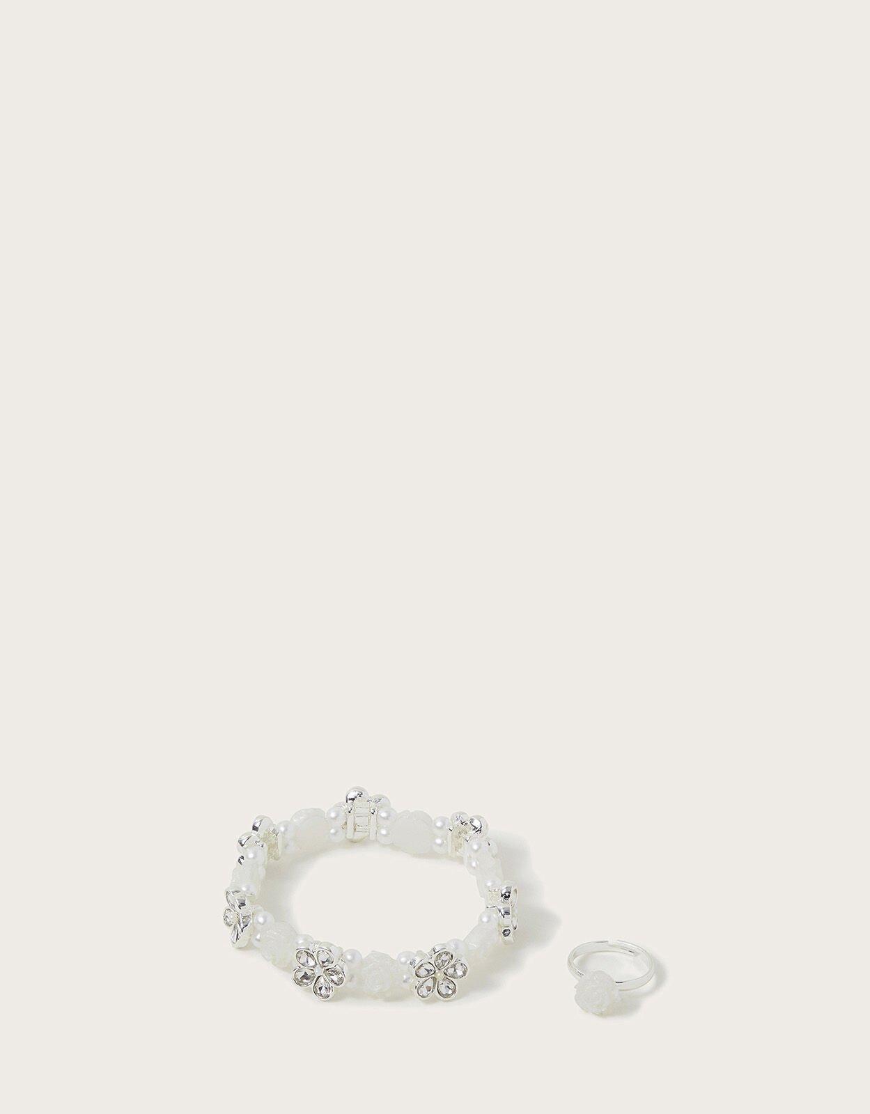 Monsoon Set nakita za devojčice Jewel Flower Stretch Blet, Beli