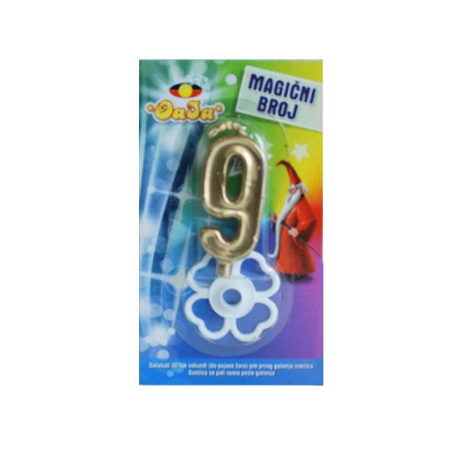 Oaza party Magična rođendanska svećica broj 9, Zlatne boje