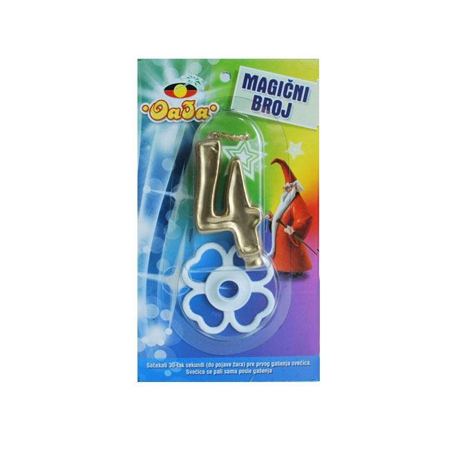 Oaza party Magična rođendanska svećica broj 4, Zlatne boje