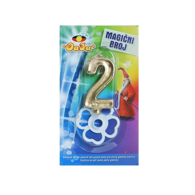 Oaza party Magična rođendanska svećica broj 2, Zlatne boje