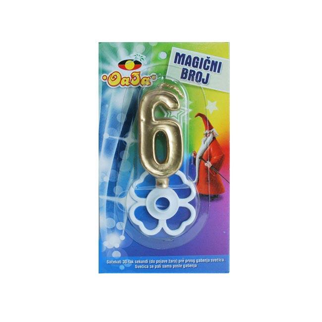 Oaza party Magična rođendanska svećica broj 6, Zlatne boje